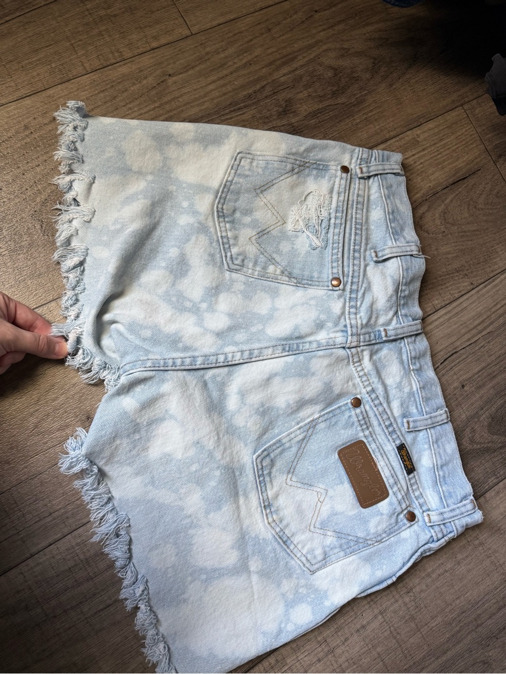 Wrangler Light Blue Tie-Dye Denim Shorts with Frayed Hem - SEE ALL PHOTOS